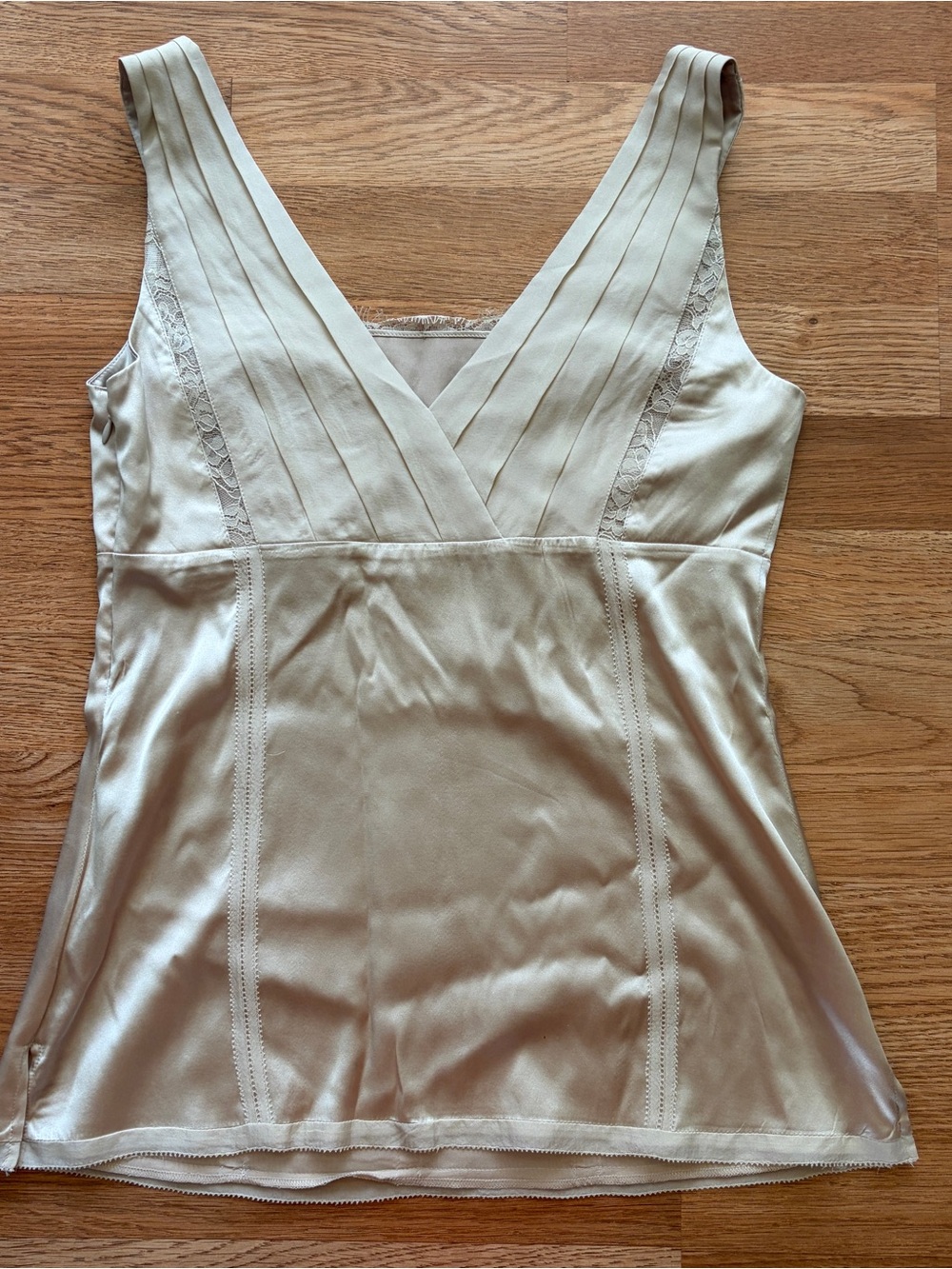 White House Black Market Cream Silk Lace-Trim Tank - Picture 4 of 5